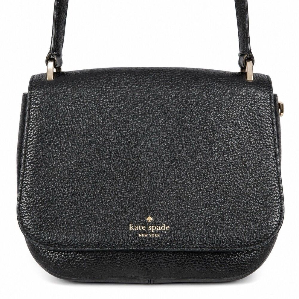 Kate Spade New York Black Pebbled Leather Flap Crossbody Shoulder Bag